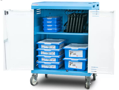 Spectrum Discover Cart with Power Switch Rotated Outlets - Blue-White | Charging Carts